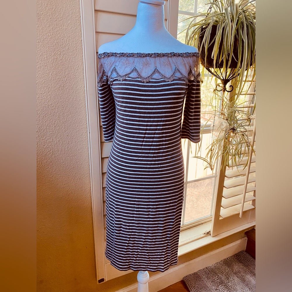 Lise Charmel striped lace off the shoulder dress size small medium
